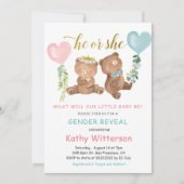 男女共同体が熊の風船のベビーシャワー 招待状 (正面)