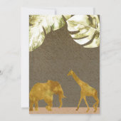 男女共用のベイビーシャワー ゴールド サファリ ジャングル 動物 招待状 (裏面)