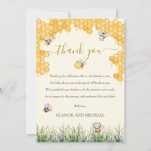男女兼用お母さん蜂蜜かわいい赤ちゃんシャワー サンキューカード (正面)