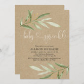 男女兼用で素朴なクラフトの緑の草木のベビーは振りかけます 招待状 (正面/裏面)