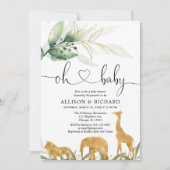 男女兼用なカップルのベビーシャワー、サファリのジャングル 招待状 (正面)