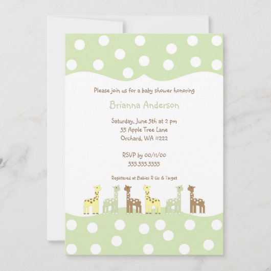 男女兼用なキリンの友人のベビーシャワーの招待 招待状 (正面)
