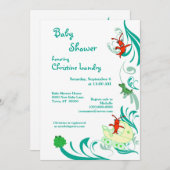 男女兼用なケージャンのベビーシャワー(白い) 招待状 (正面/裏面)