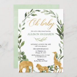 男女兼用なサファリの緑の草木のベビーシャワー 招待状