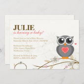 男女兼用なフクロウのベビーシャワーの招待状 招待状 (正面/裏面)