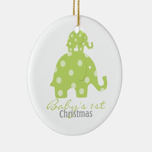 男女兼用なベビーの初めてのクリスマス-象 セラミックオーナメント (右)