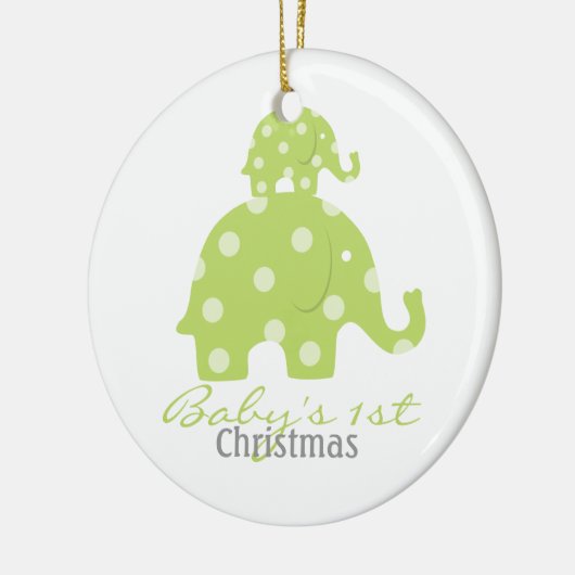 男女兼用なベビーの初めてのクリスマス-象 セラミックオーナメント (左)