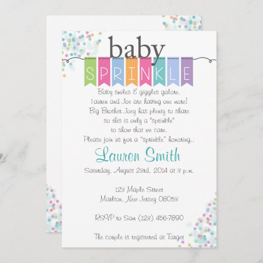 男女兼用なベビーは招待状を振りかけます 招待状 (正面/裏面)