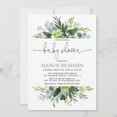 男女兼用な緑の草木の群葉のベビーシャワー 招待状 (正面)