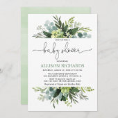 男女兼用な緑の草木の群葉のベビーシャワー 招待状 (正面/裏面)