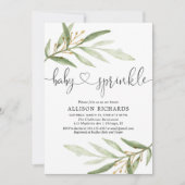 男女兼用な緑金ゴールドの緑の草木のベビーは振りかけます 招待状 (正面)
