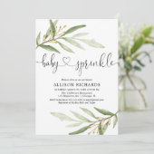 男女兼用な緑金ゴールドの緑の草木のベビーは振りかけます 招待状 (スタンド正面)