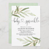 男女兼用な緑金ゴールドの緑の草木のベビーは振りかけます 招待状 (正面/裏面)