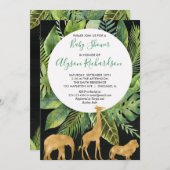 男女兼用な黒い金ゴールドのサファリのベビーシャワー 招待状 (正面/裏面)