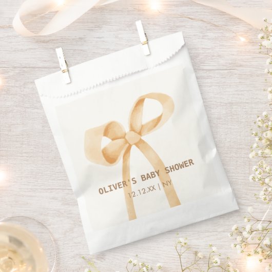 男女兼用シンプルBow Baby Shower フェイバーバッグ (クリップ留めされた状態)