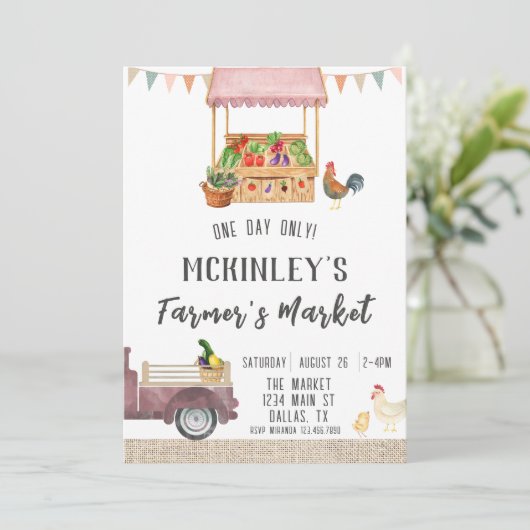 男女兼用ファーマーズマーケット誕生日招待状 招待状 (スタンド正面)