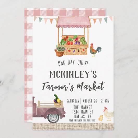 男女兼用ファーマーズマーケット誕生日招待状 招待状 (正面/裏面)