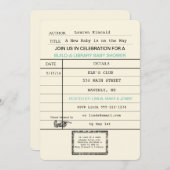 男女兼用ベビーヴィンテージライブラリのカードシャワー 招待状 (正面/裏面)