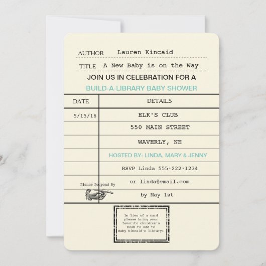 男女兼用ベビーヴィンテージライブラリのカードシャワー 招待状 (正面)