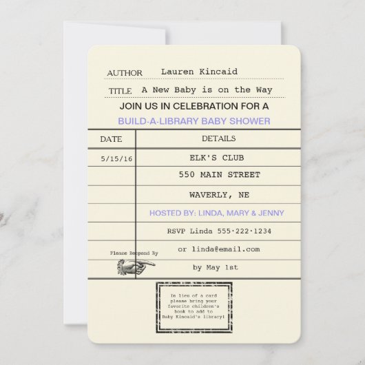 男女兼用ベビーヴィンテージライブラリのカードシャワー 招待状 (正面)