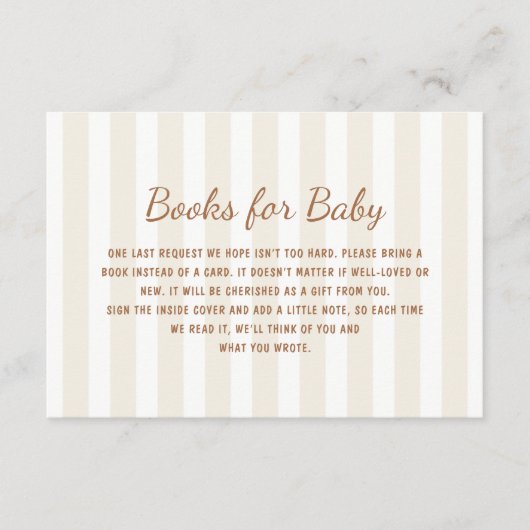 男女兼用ベージュ色ストライプベビー本 エンクロージャーカード (正面)
