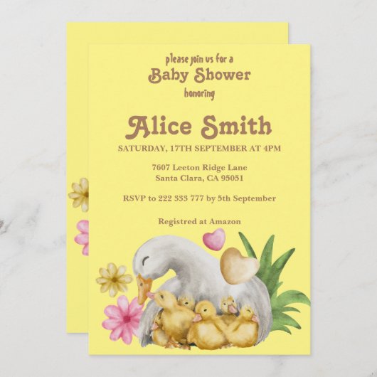 男女兼用ママとベビーかわいい赤ちゃんシャワー 招待状 (正面/裏面)