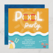 男女兼用モダン熱帯プールパーティー誕生日 招待状 (正面/裏面)