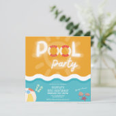 男女兼用モダン熱帯プールパーティー誕生日 招待状 (スタンド正面)