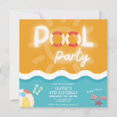 男女兼用モダン熱帯プールパーティー誕生日 招待状 (正面)
