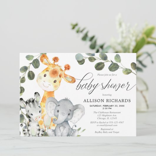 男女兼用ユーカリかわいいサファリベイビーシャワー 招待状 (スタンド正面)