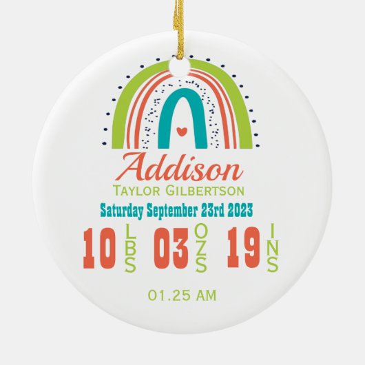 男女兼用レインボー生まれたばかりの統計 セラミックオーナメント (裏面)