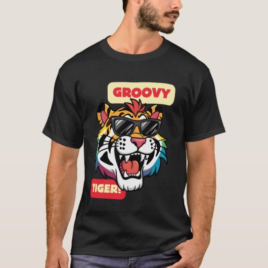 男女兼用レインボー グルービー タイガーTシャツ と猫L Tシャツ (正面)