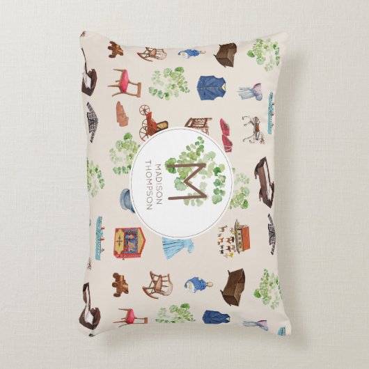 男女兼用ヴィンテージベビー子供部屋玩具パターン アクセントクッション (正面(垂直))