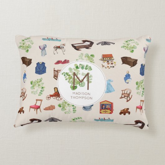 男女兼用ヴィンテージベビー子供部屋玩具パターン アクセントクッション (裏面)