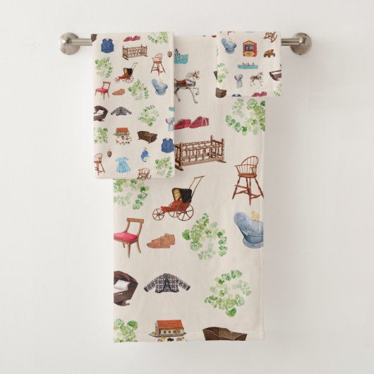 男女兼用ヴィンテージベビー子供部屋玩具パターン バスタオルセット (インサイチュ)