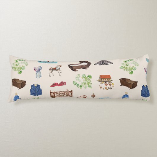 男女兼用ヴィンテージベビー子供部屋玩具パターン ボディピロー (正面)