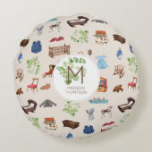 男女兼用ヴィンテージベビー子供部屋玩具パターン ラウンドクッション (裏面)