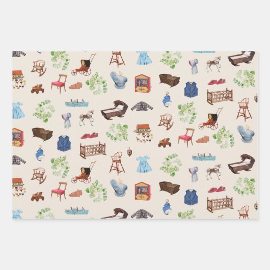 男女兼用ヴィンテージベビー子供部屋玩具パターン ラッピングペーパーシート (正面3)