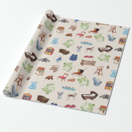 男女兼用ヴィンテージベビー子供部屋玩具パターン ラッピングペーパー