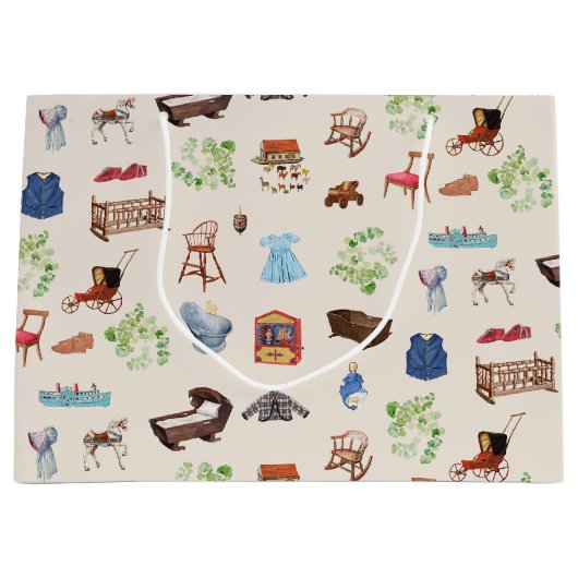 男女兼用ヴィンテージベビー子供部屋玩具パターン ラージペーパーバッグ (正面)