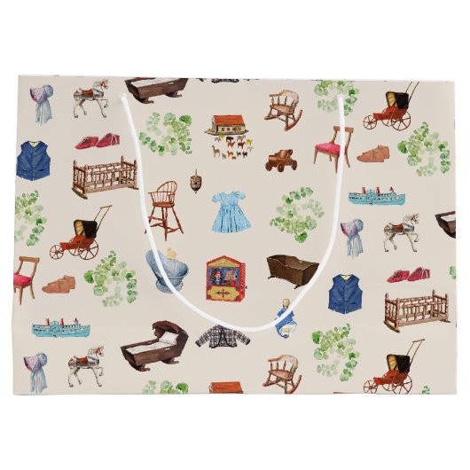 男女兼用ヴィンテージベビー子供部屋玩具パターン ラージペーパーバッグ (裏面)