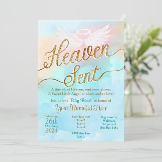 男女兼用天国送信ベビーシャワー招待状 招待状 (スタンド正面)