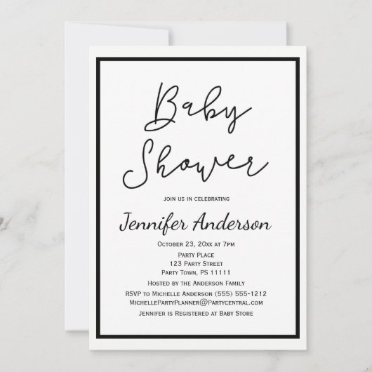 男女兼用白黒ベビーシャワー 招待状 (正面)