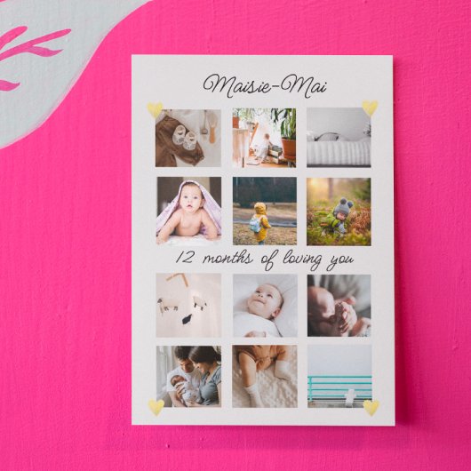 男女兼用誕生日1回目のフォトコラージュ カード