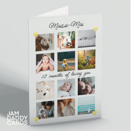 男女兼用誕生日1回目のフォトコラージュ カード