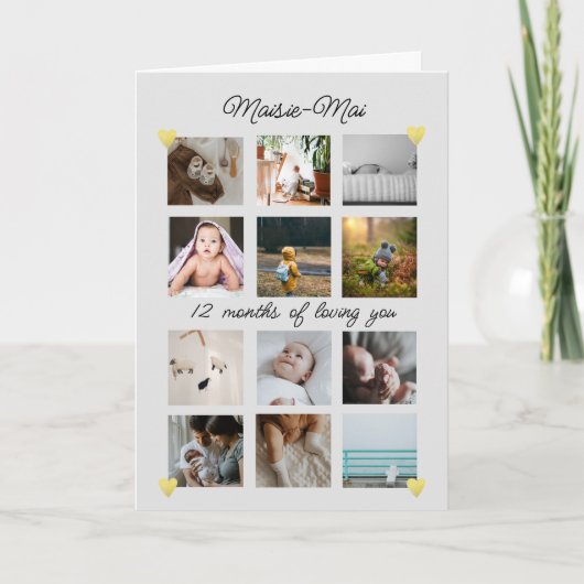 男女兼用誕生日1回目のフォトコラージュ カード (正面)