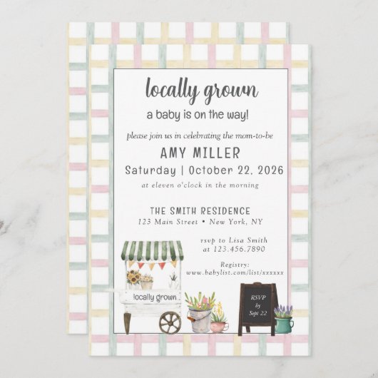 男女兼用農家市場ベビー招待状 招待状 (正面/裏面)
