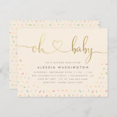 男女兼用金ゴールド書道Oh赤ちゃんシャワー インビテーションポストカード (正面/裏面)