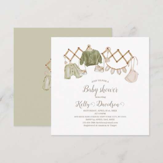 男女兼用 ボヘミアンの雰囲気のベビーシャワー 招待状 (正面/裏面)