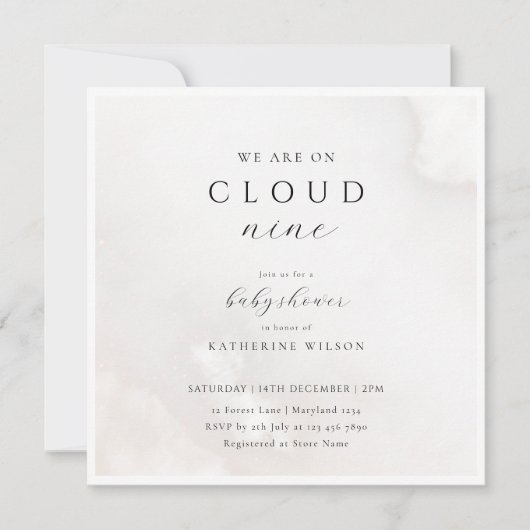 男女兼用On Cloud Nine Baby Shower 招待状 (正面)